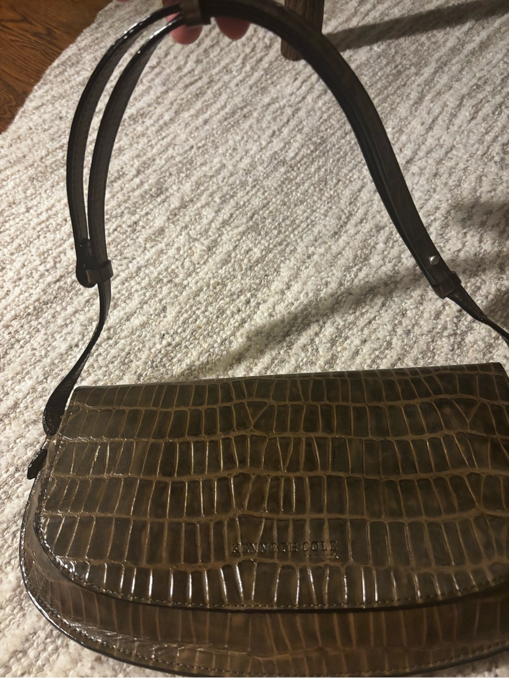 Kenneth Cole New York Glossy Olive Croc-Embossed Shoulder Bag